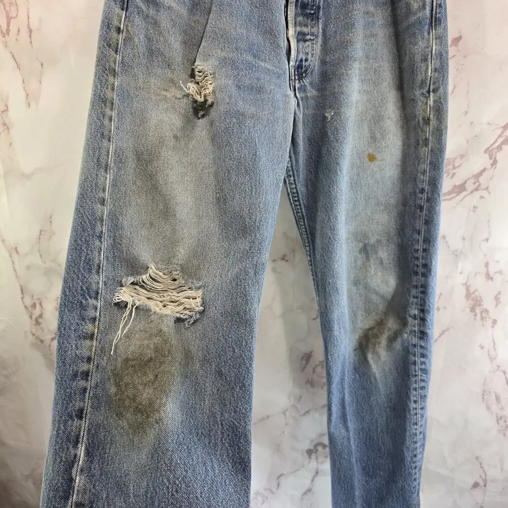 Vtg Levis Jeans Mens 32 X 28 501 XX Y2K Denim Destroyed Button Fly Distressed